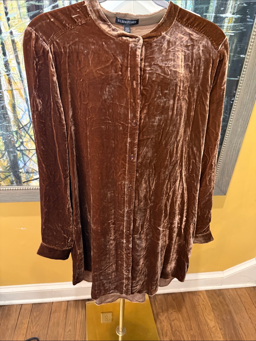 Eileen Fisher Brown Velvet Longline  buttoned tunic